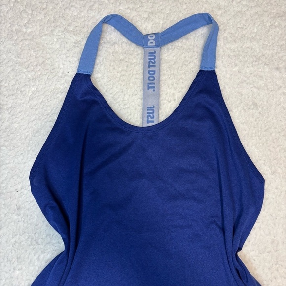 Nike Women Blue Dri-Fit Elastika Racerback Logo Tank Top - Picture 3 of 9
